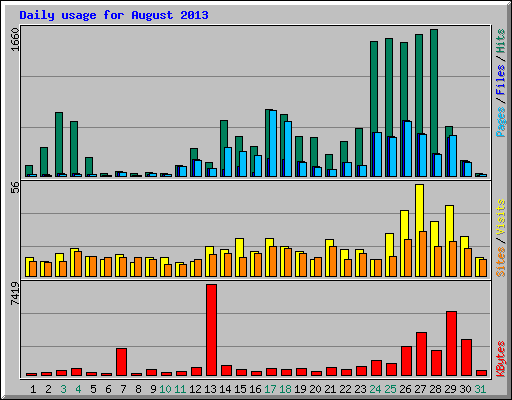 Daily usage for August 2013